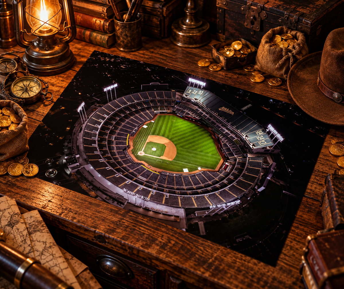 Oakland Coliseum - Night Baseball - Wall Art Poster Decor